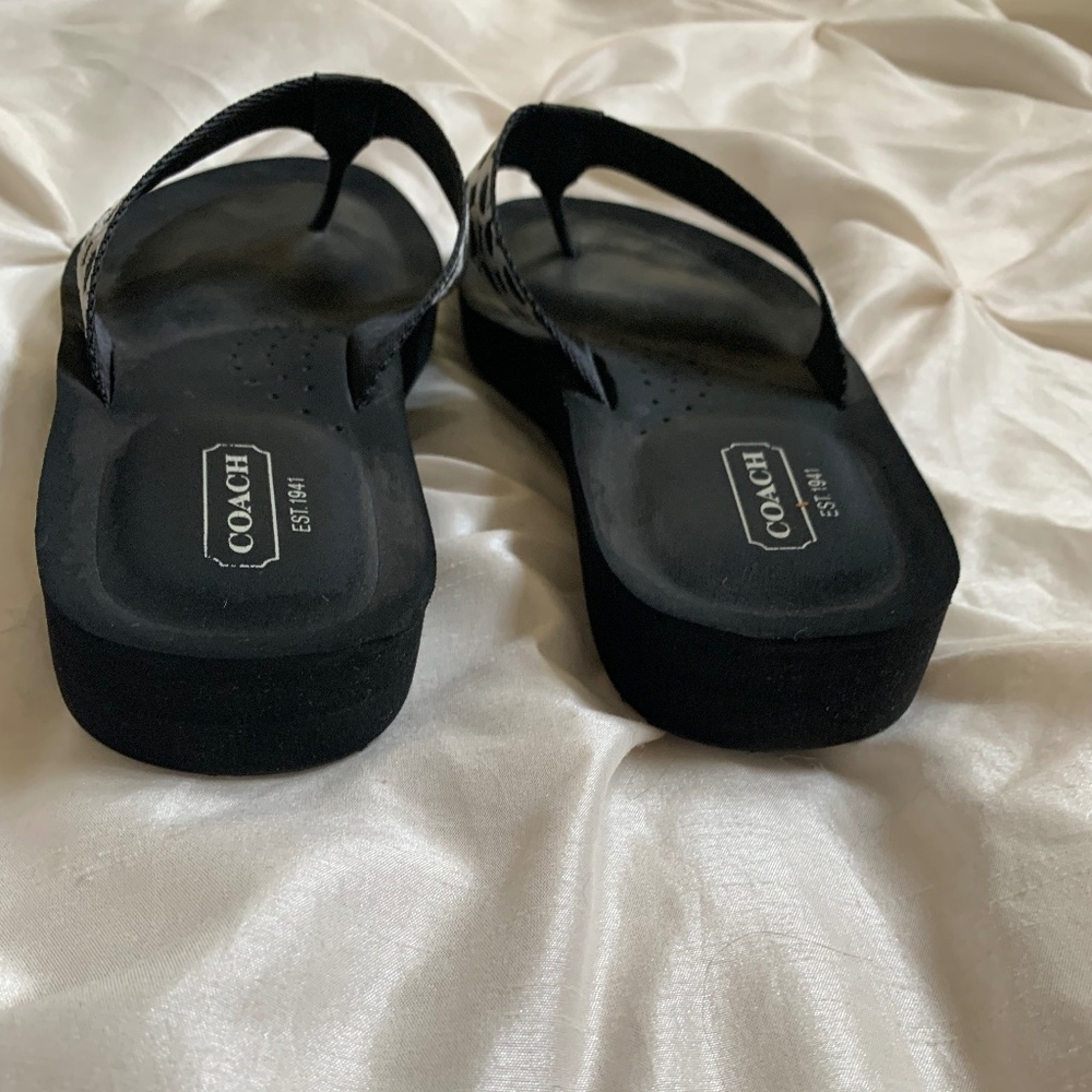 Coach Black/White Logo Print Thong Sandals sz 8.5 - Picture 5 of 7